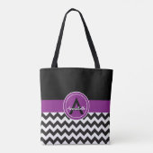 Zwarte Paarse Chevron Tote Bag (Achterkant)