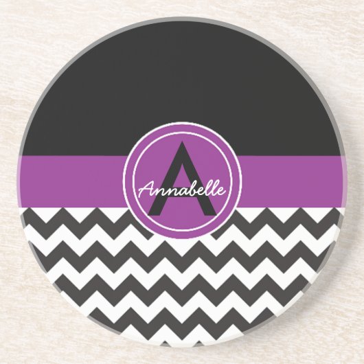 Zwarte Paarse Chevron Zandsteen Onderzetter (Voorkant)