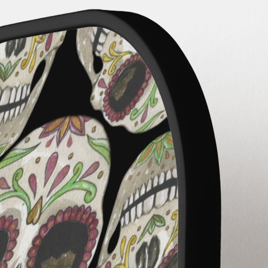 Zwarte Paarse Dag van het Dode Monogram Pickleball Paddle (Links Detail)