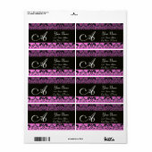 ZWARTE PAARSE DAMASKMONOGRAM ETIKET (Full Sheet)
