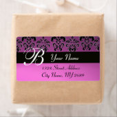 ZWARTE PAARSE DAMASKMONOGRAM ETIKET (Insitu)