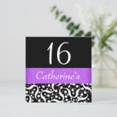 Zwarte paarse elegant, elke leeftijdse feestdag kaart (Staand voorkant)