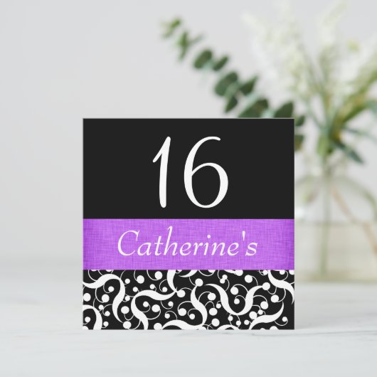 Zwarte paarse elegant, elke leeftijdse feestdag kaart (Staand voorkant)