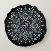 Zwarte, Paarse en groene Mandala Ornament Rond Kussen (Achterkant)