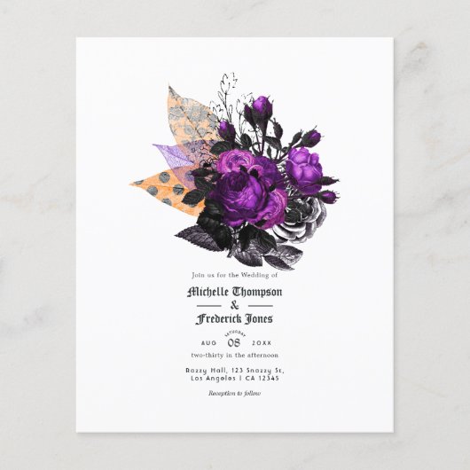 Zwarte, Paarse en Oranje Shabby Floral Wedding Flyer (Voorkant)
