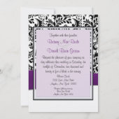 Zwarte Paarse en Witte Damask bruiloft-uitnodiging Kaart (Achterkant)
