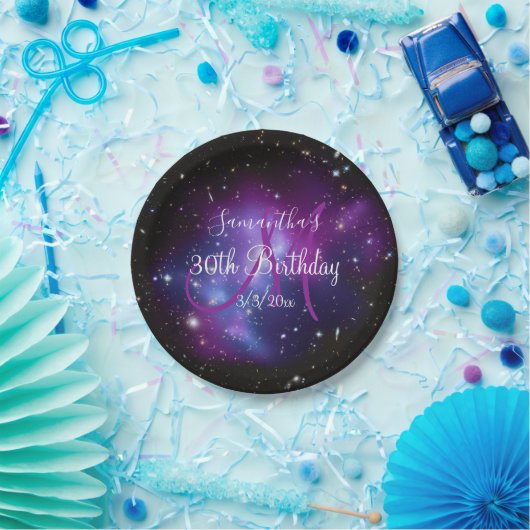 Zwarte Paarse en witte galaxy Celestial Birthday Papieren Bordje (Feest)