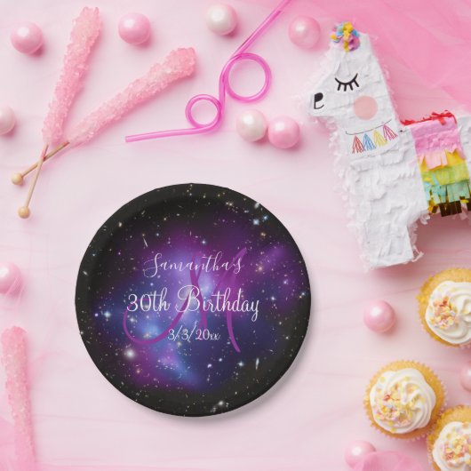 Zwarte Paarse en witte galaxy Celestial Birthday Papieren Bordje (Feest)