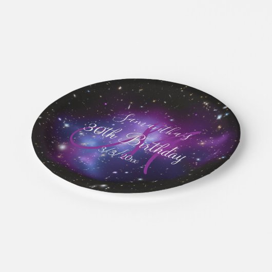 Zwarte Paarse en witte galaxy Celestial Birthday Papieren Bordje (Gekanteld)
