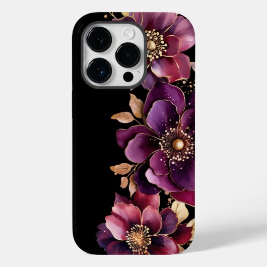 Zwarte Paarse Floral Case-Mate iPhone Case (Achterkant)