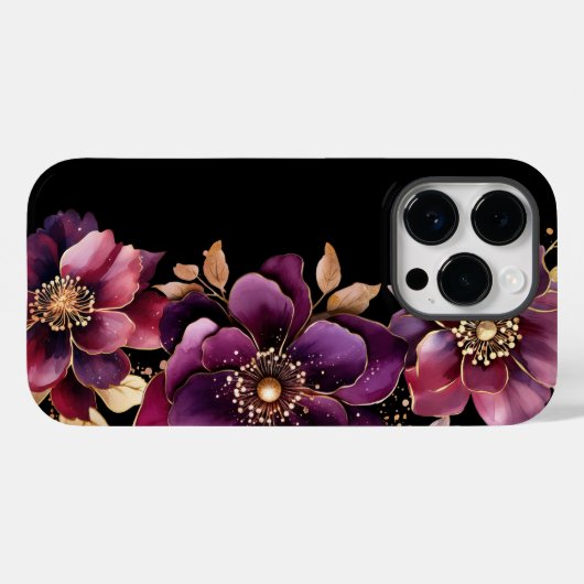 Zwarte Paarse Floral Case-Mate iPhone Case (Achterkant (horizontaal))