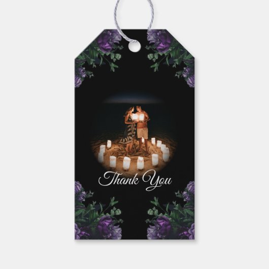 Zwarte Paarse Floral Elegant Wedding Gothic Cadeaulabel (Voorkant)