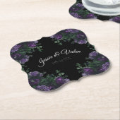 Zwarte Paarse Floral Elegant Wedding Gothic Kartonnen Onderzetters (Gekanteld)