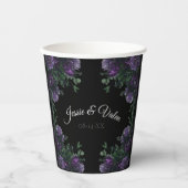Zwarte Paarse Floral Elegant Wedding Gothic Papieren Bekers (Voorkant)