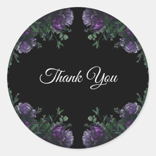 Zwarte Paarse Floral Elegant Wedding Gothic Ronde Sticker (Voorkant)