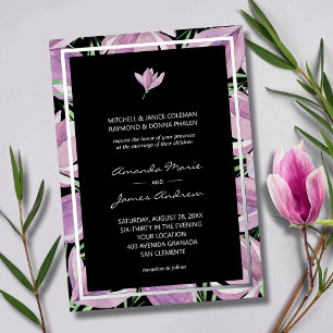 zwarte Paarse Floral Wedding Invitations Folie Uitnodiging