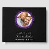 Zwarte paarse foto's met elegante bruiloft gastenboek (Voorkant)