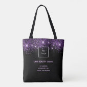 Zwarte paarse glitter business logo schoonheidssal tote bag (Achterkant)