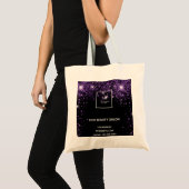 Zwarte paarse glitter business logo tote bag (Voorkant (product))