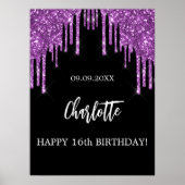 Zwarte paarse glitter drift glanzend glanzend glan poster (Voorkant)