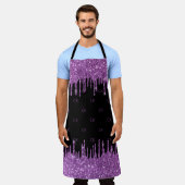 Zwarte paarse glitter druppelt monogram initialen schort (Gedragen)