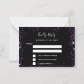Zwarte paarse glitter elegant bruiloft RSVP Notitiekaartje (Voorkant)