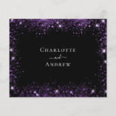 Zwarte paarse glitter elegant budget bruiloft RSVP Flyer (Achterkant)