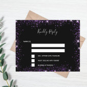 Zwarte paarse glitter elegant budget bruiloft RSVP Flyer