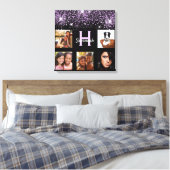 Zwarte paarse glitter foto collage, unieke naam canvas afdruk (Insitu (Slaapkamer))