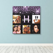 Zwarte paarse glitter foto collage, unieke naam canvas afdruk (Insitu (Houten vloer))
