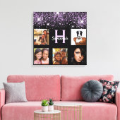 Zwarte paarse glitter foto collage, unieke naam canvas afdruk (Insitu (Woonkamer))