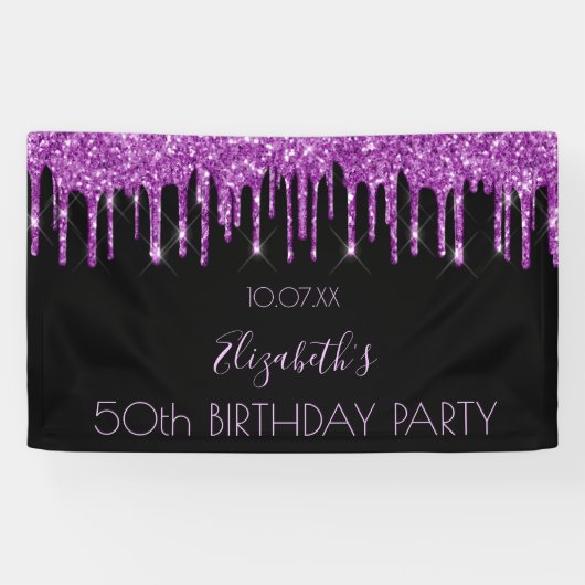 Zwarte paarse glitter glamoureus spandoek (Horizontaal)