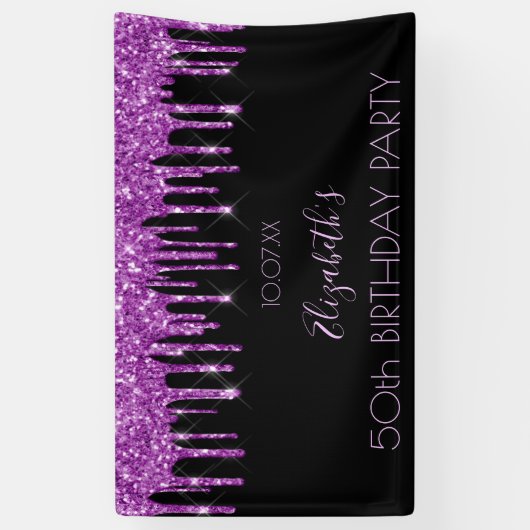 Zwarte paarse glitter glamoureus spandoek (Verticaal)