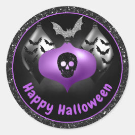 Zwarte & Paarse Glitter Halloween Ornamenten Ronde Sticker