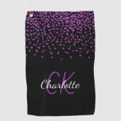 Zwarte paarse glitter monogram initiaal naam golfhanddoek (Voorkant)