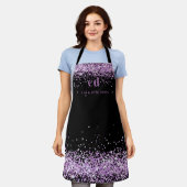 Zwarte paarse glitter monogram initiaal naam schort (Gedragen)