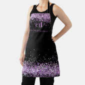 Zwarte paarse glitter monogram initiaal naam schort (Insitu)