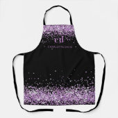 Zwarte paarse glitter monogram initiaal naam schort (Voorkant)