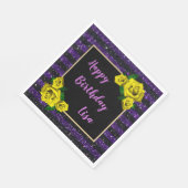 Zwarte Paarse glitter Stripes Gele rozen Birthday Servet (Hoek)