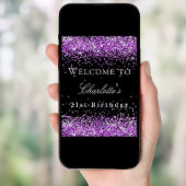 Zwarte paarse glitter welkom op feestdag poster