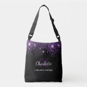 Zwarte paarse glittermonogram initialen glamoureus crossbody tas (Voorkant)