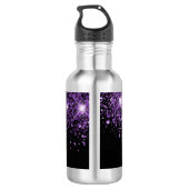 Zwarte paarse glittermonogram waterfles  (Achterkant)