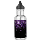 Zwarte paarse glittermonogram waterfles  (Links)