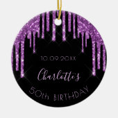 Zwarte paarse glittermus monogram keramisch ornament (Voorkant)