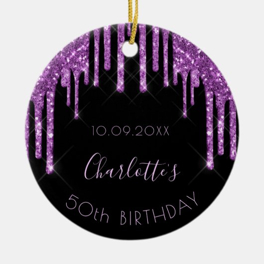 Zwarte paarse glittermus monogram keramisch ornament (Voorkant)