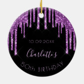 Zwarte paarse glittermus monogram keramisch ornament (Achterkant)