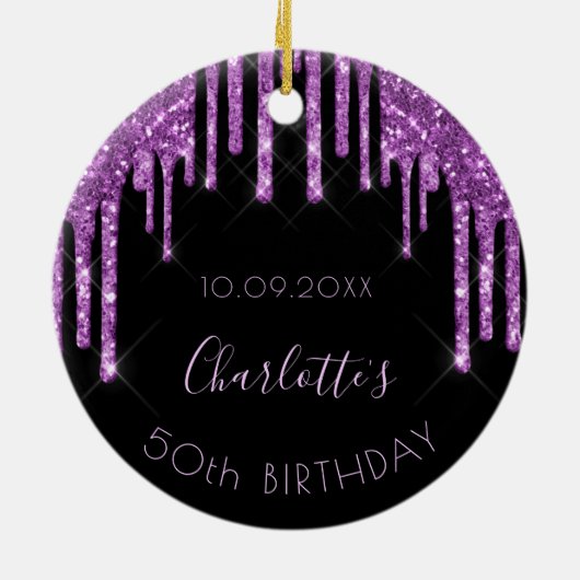 Zwarte paarse glittermus monogram keramisch ornament (Achterkant)