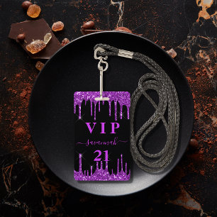 Zwarte paarse glitters glinsterende vip uitnodigin badge