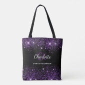 Zwarte paarse glitters monogram initialen naam tote bag (Achterkant)