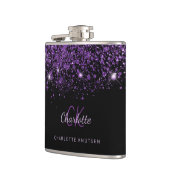 Zwarte paarse glitters monogram vriendin beste vri heupfles (Links)